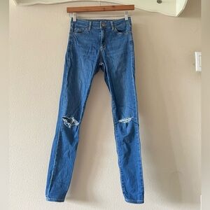Topshop Leigh Distressed Skinny Jeans mid blue 25